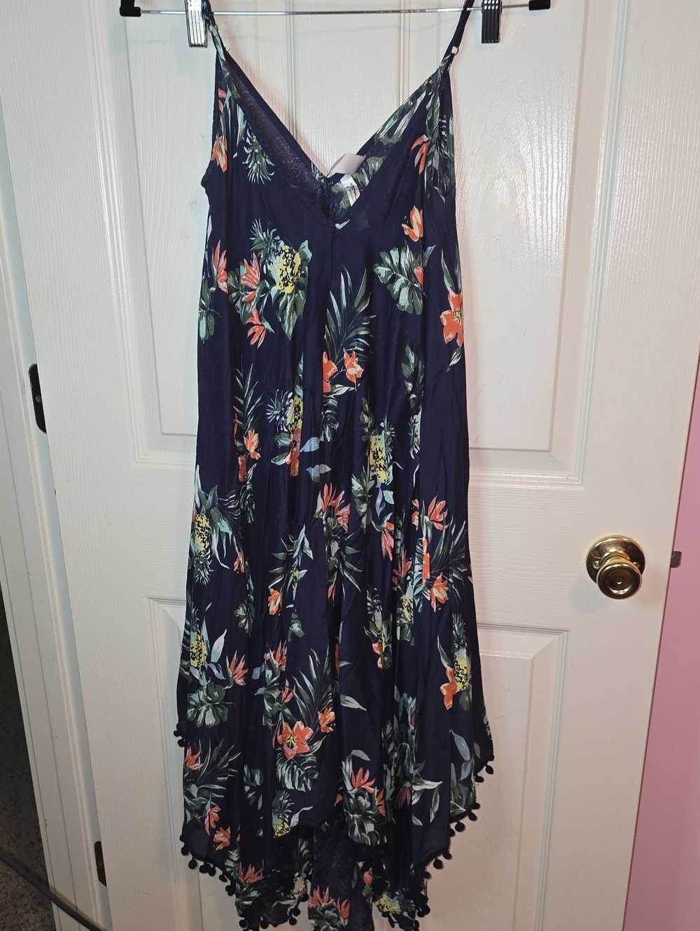 Navy Floral High-Low Spaghetti-Strap Dress